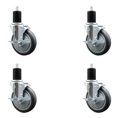 Service Caster 5'' Thermoplastic Rubber Swivel 1-3/4'' Expanding Stem Caster Set with Brake, 4PK SCC-EX20S514-TPRB-TLB-134-4